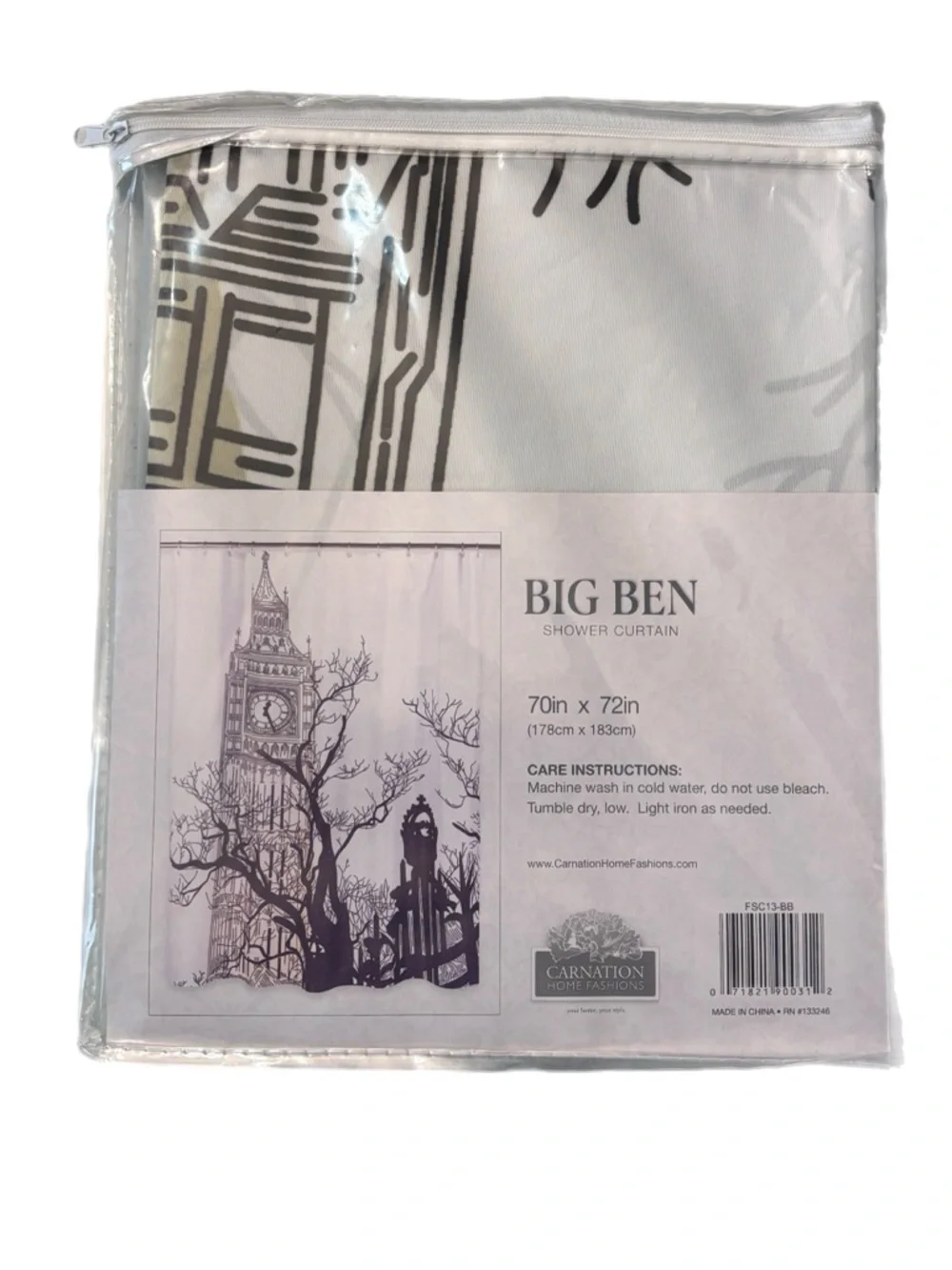 Big Ben London Landmark Shower Curtain in Green, Golden Yellow and Black